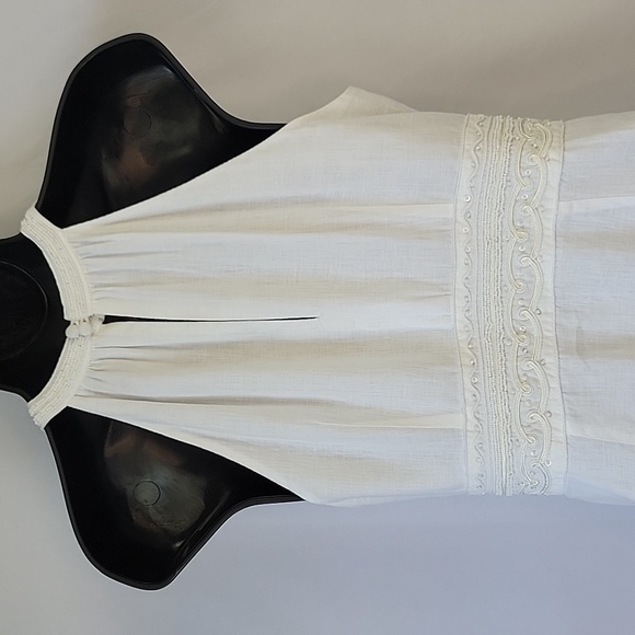 Ann Taylor Split Jewel Neck A-Line Dress White Linen Size 4 - Picture 8 of 16